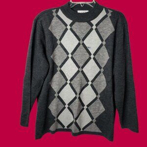 Adolfo Collectibles Vtg Argyle Acrylic lBlend Sweater  Charcoal Gray Large